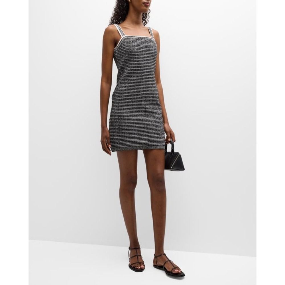 Paola‎ Bernardi Dina Sleeveless Square Neck Tweed Mini Dress Black White Size L